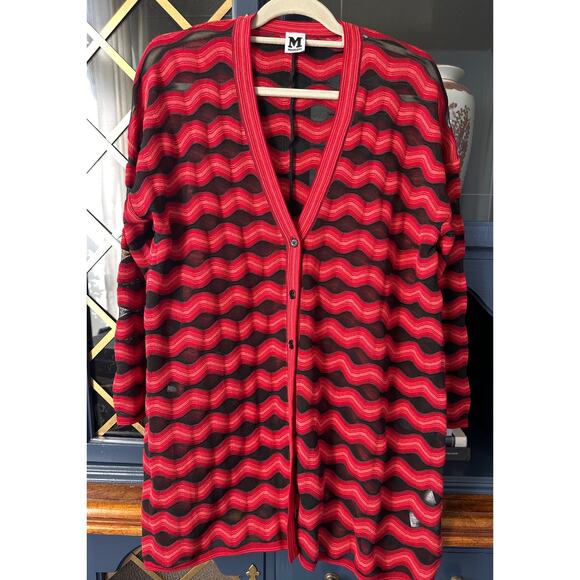 Missoni Red and black mesh Cardigan  Zig Zag Chevron Large Italian - Picture 1 of 10